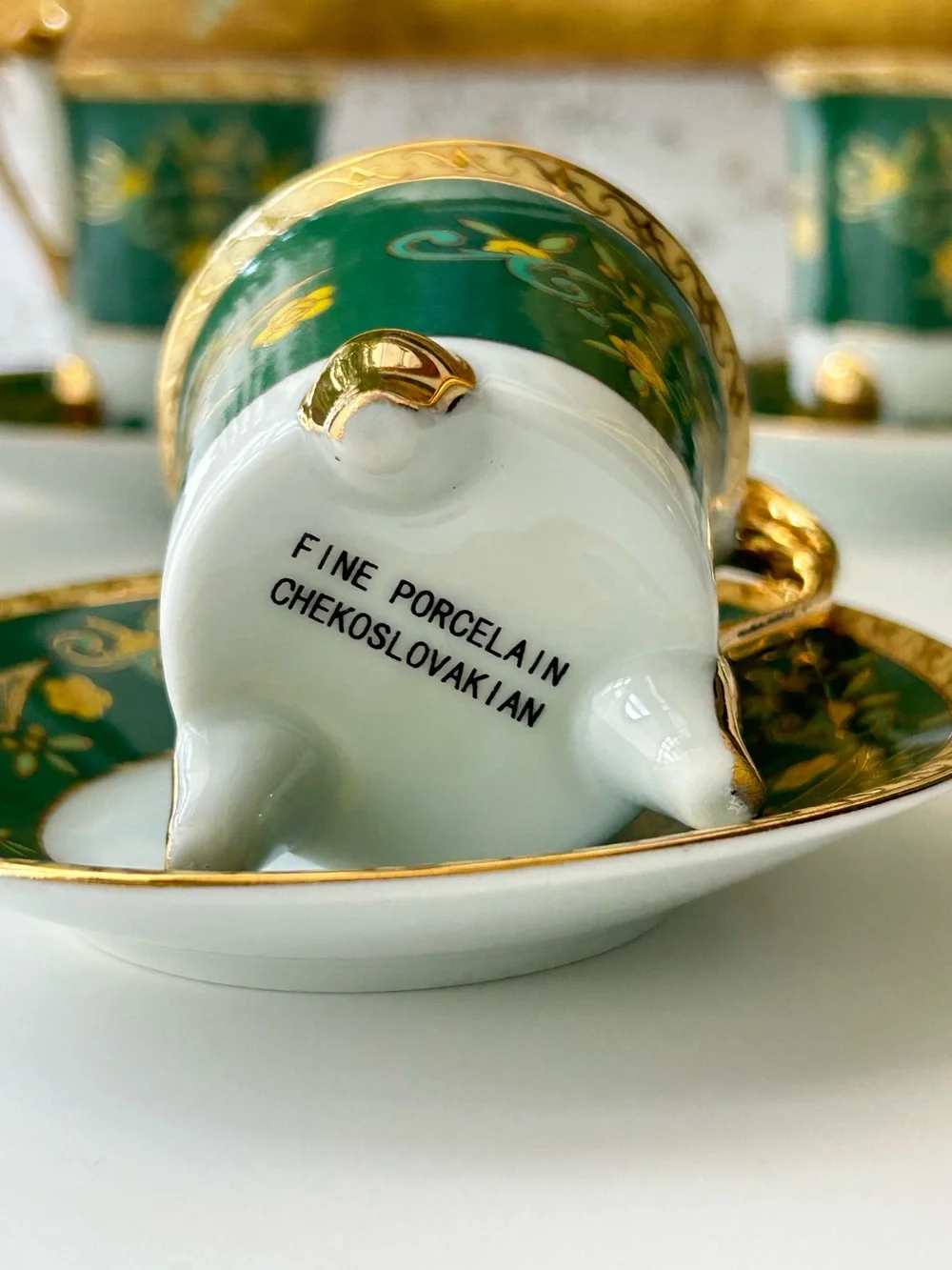 🌴Amazing Czechoslovakia Fine Porcelain Floral Demitasse Cup & Saucer- Pair of 2